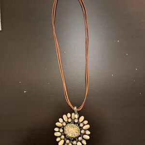 Gorgeous round beaded necklace on leather chain